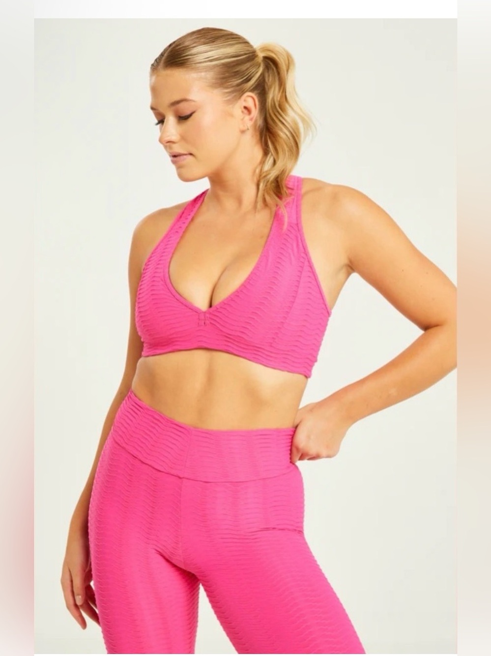 Booty by Brabants - Textured Racerback Sports Bra in Hot Pink One Size Fits All